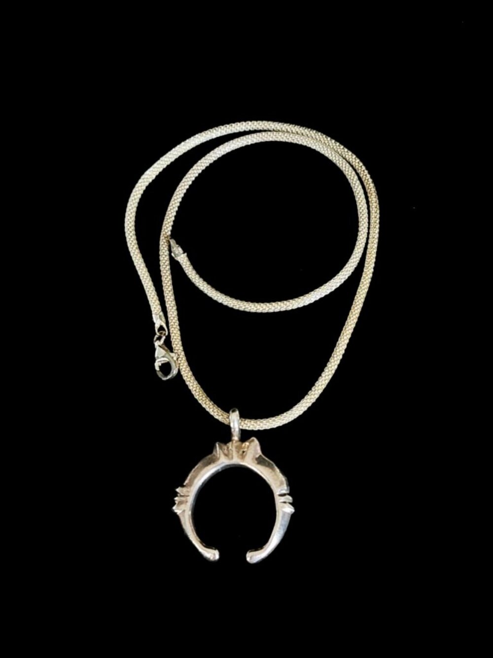 VTG Navajo John Delvin NA Sterling Silver Naja Pendant & 925 Italian Mesh Chain